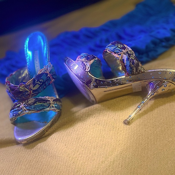 HEELS BY FRANCESCO SACCO SWAROVSKI GOLD/ MULTI COLOR MULE ‘s sz 7 - worn once✨ - Picture 3 of 14